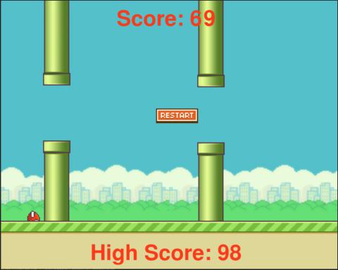 Flappy Bird mod gameplay showing the score and high score display